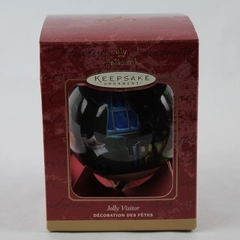2001 Hallmark Round Glass Keepsake Ornament Jolly Visitor QX2235