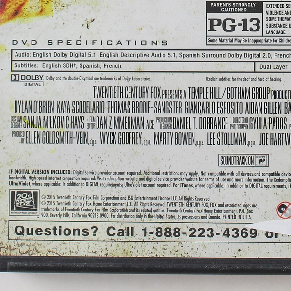 Maze Runner The Scorch Trials DVD 2015 20th Century Fox