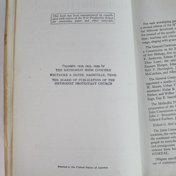 The Methodist Hymnal Song Book 1939 The Methodist Publishing House Leather Cover