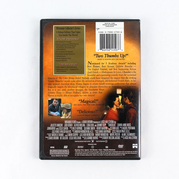 Chocolat DVD Johnny Depp Juliette Binoche 2000 Buena Vista PG13