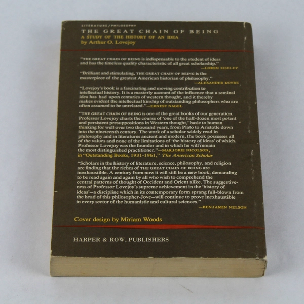 Vintage The Great Chain Of Being by Arthur O. Lovejoy 1965 Paperback Ex-Libris