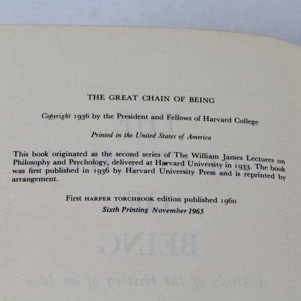 Vintage The Great Chain Of Being by Arthur O. Lovejoy 1965 Paperback Ex-Libris