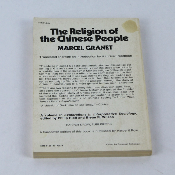 The Religion Of The Chinese People by Marcel Granet 1977 Harper & Row Paperback