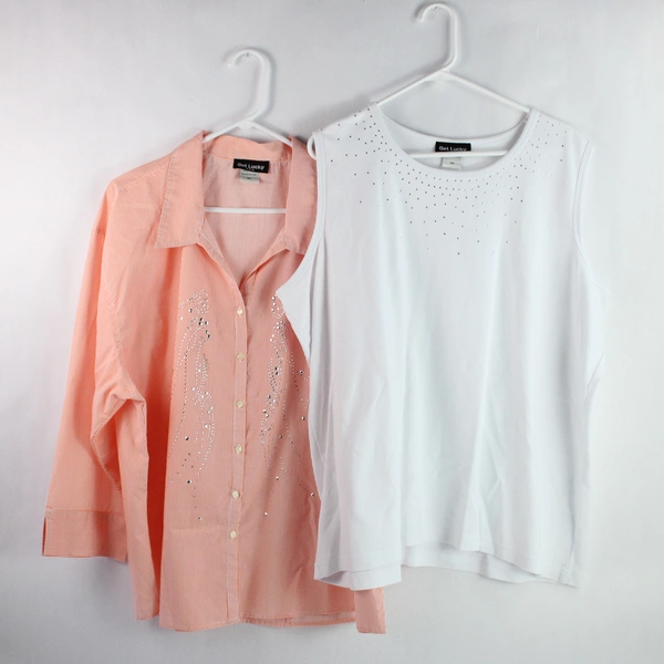 2 PC Get Lucky Bedazzled Orange & White Button-Up Top and Tank Set Women's 3X