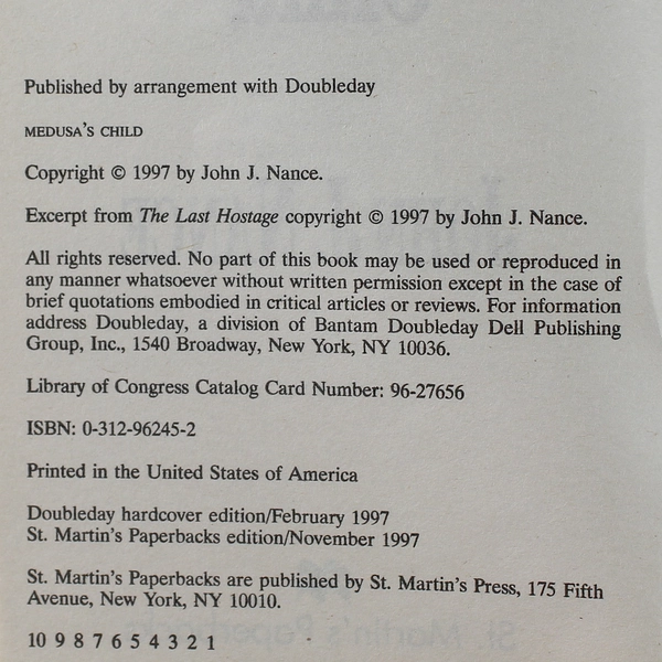 Medusa's Child by John Nance 1997 Paperback
