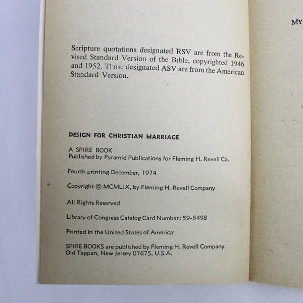 Design For Christian Marriage by Dwight Hervey Small 1974 Pyramid Publications