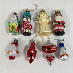 Lot of 8 Assorted Mercury Glass Christmas Ornaments Santa Angel Soldier