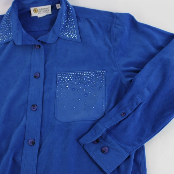 Christine Alexander Bedazzled Blue Button-Down Shirt Women's Size Medium