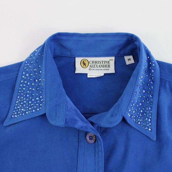 Christine Alexander Bedazzled Blue Button-Down Shirt Women's Size Medium