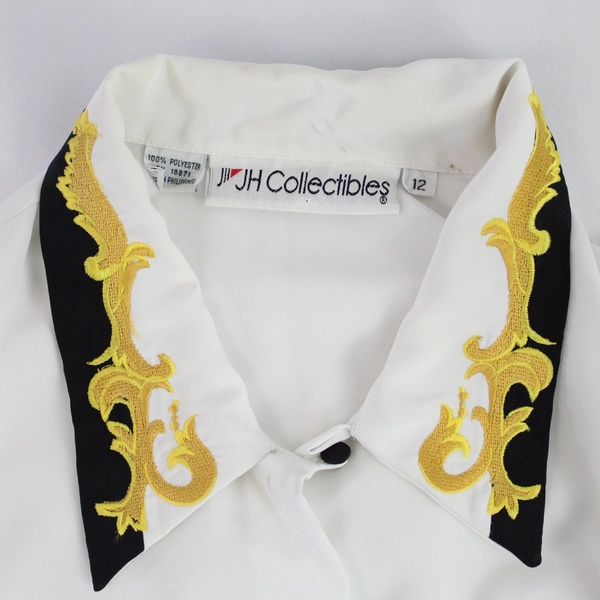 Vintage JH Collectibles Embroidered Collar Button-Up Blouse Women's 12 