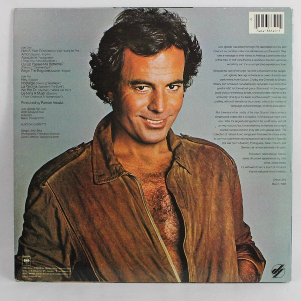 Julio Iglesias Julio Vinyl Record Album 12" 33RPM Good Condition Columia Record