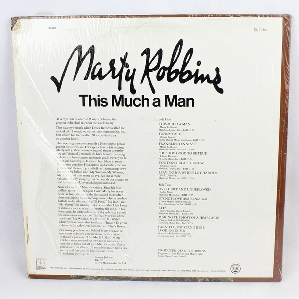 Marty Robbins This Much A Man 33 RPM LP Record Decca 1972