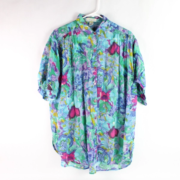 Vtg Compagnie Internationale Express Floral Collared Button Up Blouse Women's M