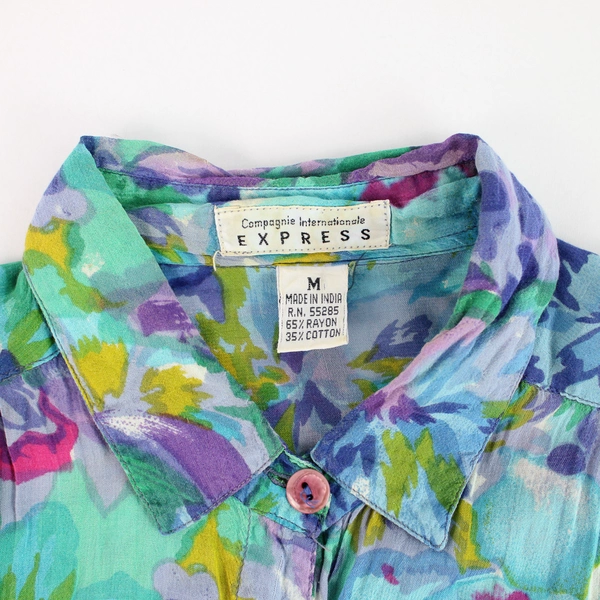 Vtg Compagnie Internationale Express Floral Collared Button Up Blouse Women's M