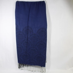 Aurora Paci Italia Navy Blue Black Fringe Scarf Wrap Shawl NWT 71"x31.5"