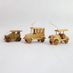 Lot of 3 Wooden Toy Cars Christmas Hanging Tree Ornaments Unbranded