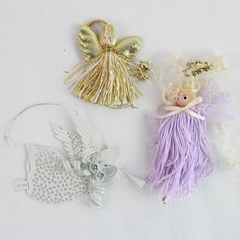 Lot of 3 Angel Christmas Tree Hanging Ornaments Made of Various Materials