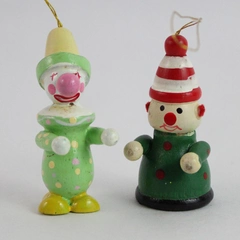 Lot of 2 Wooden Clown Hanging Christmas Tree Ornaments