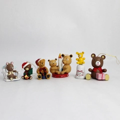 Vintage Lot of 6 Bear Themed Christmas Tree Hanging Ornaments
