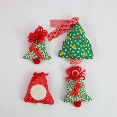 Lot of 4 Cloth Felt Bells and Tree Christmas Tree Hanging Ornaments
