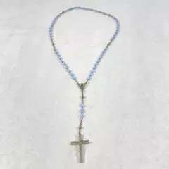 16-inch Blue Chalcedony Bead Rosary With Silver Tone Cross Italy
