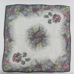 Vintage Unbranded Square Scarf Black Red Yellow Floral Paisley Sheer