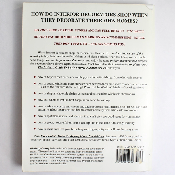 The Insider's Guide to Buying Home Furnishings by Kimberly Causey 1996 Paperback