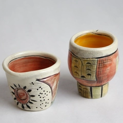 Set of 2 LG Gossett Hand-Painted Etched Studio Pottery Miniature Vases