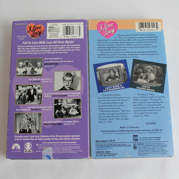 Lot of 2 'I Love Lucy' VHS Tapes; Best of Vol 2 (2001) & The Collection Vol 1