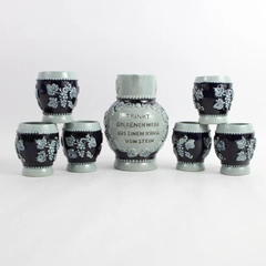 7 Piece Set of Vintage Stoneware German Wine Stein Pitcher and Tumblers
