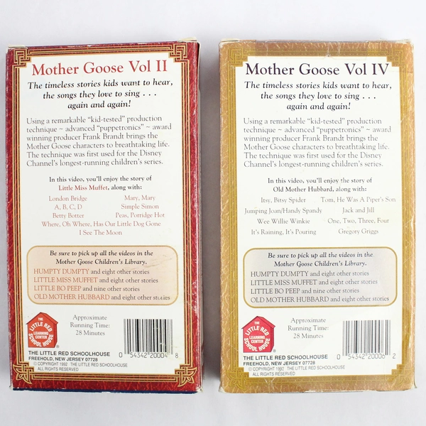 VHS Mother Goose Vol II & IV 1992 Little Miss Muffet Mother Hubbard Collections