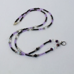 Purple Black Multi Colored Glass Bead Lanyard Eyeglass ID Holder 39" Long