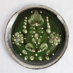 Swiss Ceramics Green Floral Design Hand-Painted Plate 8"