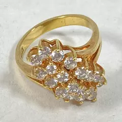 Size 9.5 Womens Gold Tone Cubic Zirconia Cluster Cocktail Ring