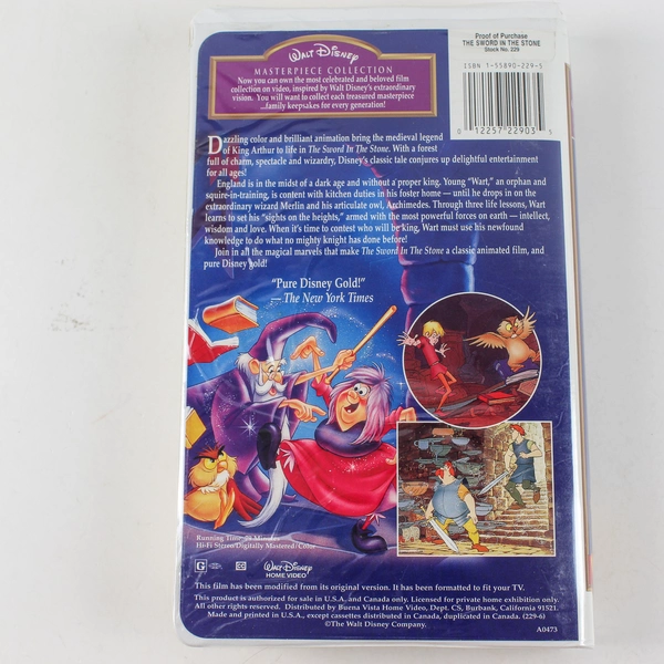 The Sword in the Stone VHS 1998 Rated G Walt Disney