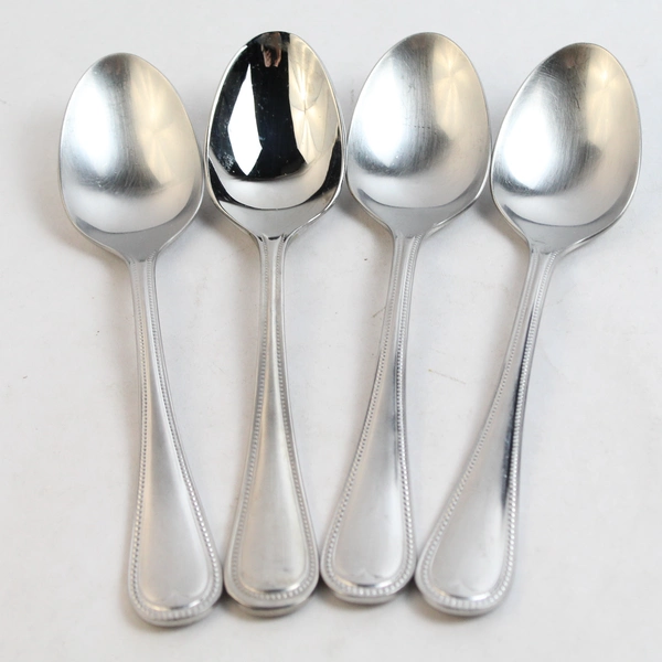 Lot of 4 Reed & Barton Elegant Bead Dinner Spoons Stainless Steel Flatware