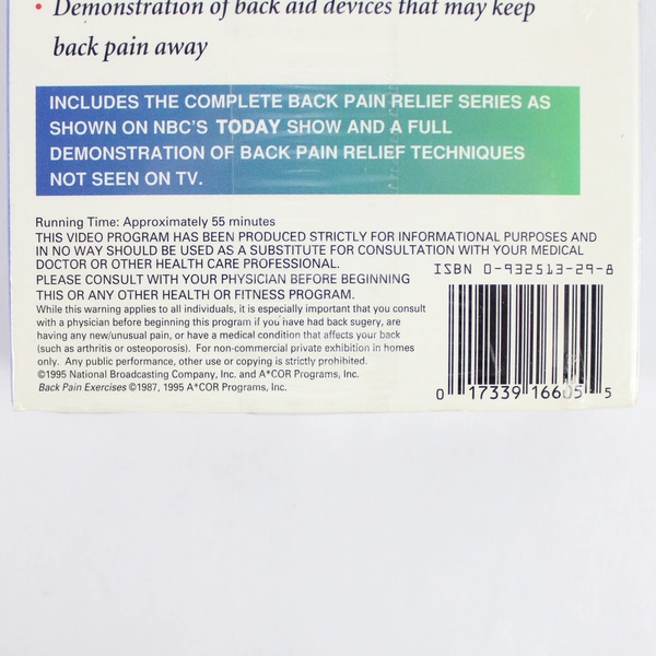 New Sealed Back Pain Relief Today with Dr. Art Ulene VHS 1995 NBC News