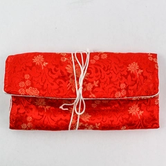 Oriental Style Cosmetic Makeup Bag Travel Red 3 Inside Sections With Zip Closure