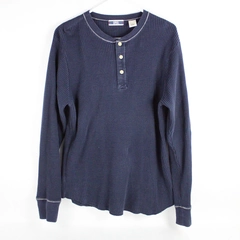 Gap Navy Blue 1/4-Button Long-Sleeved Cotton Shirt Men's Large