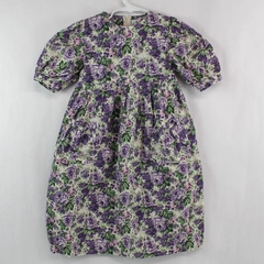 Common Sense Designs Dress Girls Size 5 Cream Purple Floral Short Sleeves