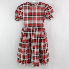 Handmade Girls Dress Size 5 Red White Black Plaid Short Sleeves Special Occasion