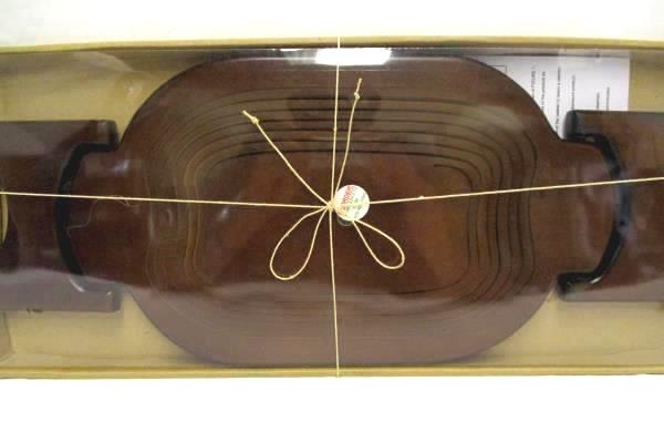 Vintage Oval Dark Wood Collapsible Serving Trivet 2 Handles In Original Package