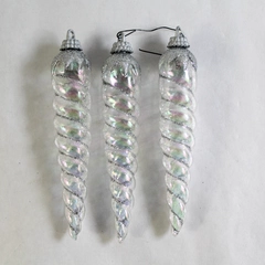 Lot of 3 Translucent Plastic Icicle Ornaments with Opalescent Glitter 5"