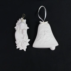 Lot of 2 Clay Porcelain Christmas Tree Ornaments Bell & Mary Decor