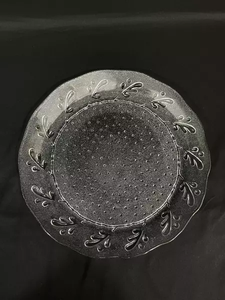 Textured Glass Platter with Leaf Pattern Rim 12.5" Diameter Good Condition