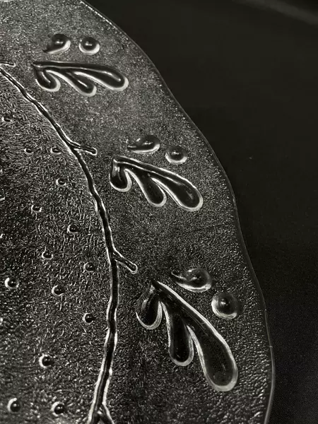 Textured Glass Platter with Leaf Pattern Rim 12.5" Diameter Good Condition