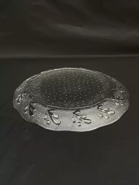 Textured Glass Platter with Leaf Pattern Rim 12.5" Diameter Good Condition