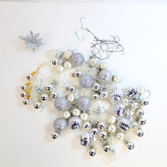 Lot of Silver Toned Christmas Ornaments Glitter Snowflake & More