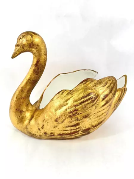 Lot of 2 Hand-Painted Gold Swan Vases Bowls Italy Decorative Crafts
