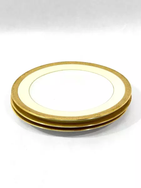 Set of 3 Vintage Thomas Bavaria White Cream Porcelain Plates Gold Trim